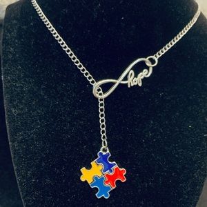 “Hope” Infinity Autism Awareness puzzle Y chain necklace